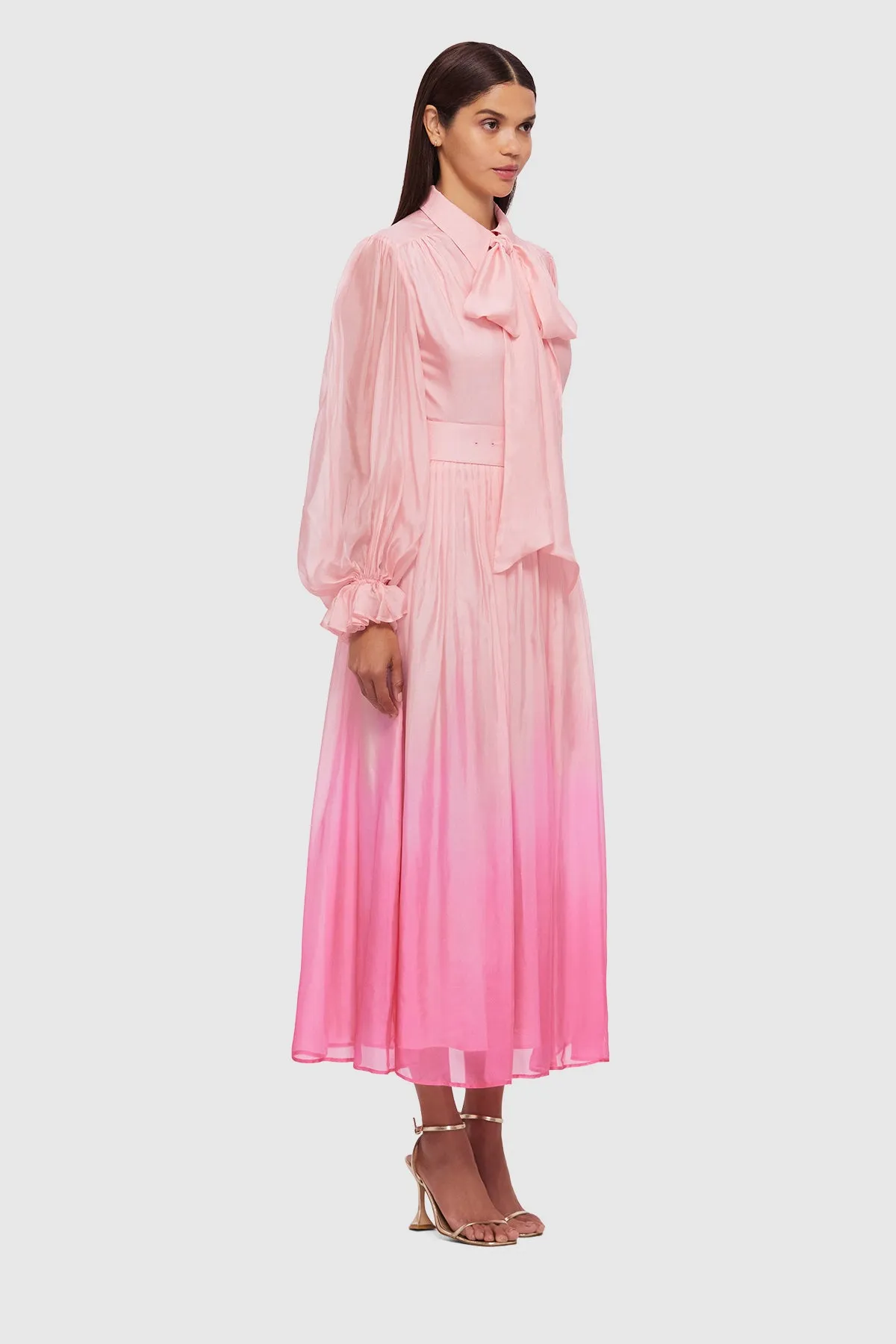 Leo Lin Cassie Tie Neck Midi Dress - Ombre Pink