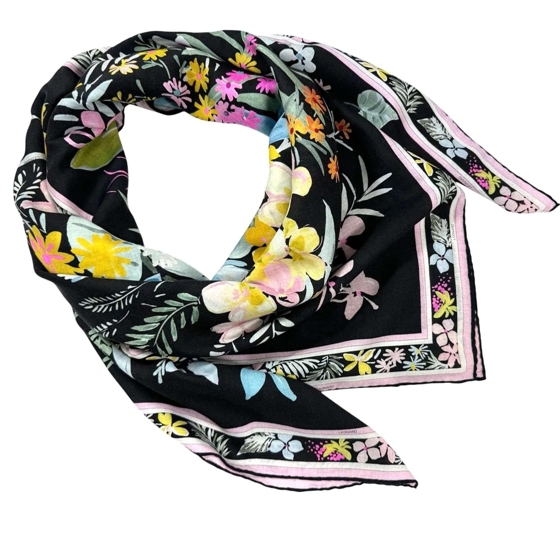 Leonard Paris Scarf Floral Design - Large Square Wool Silk Wrap