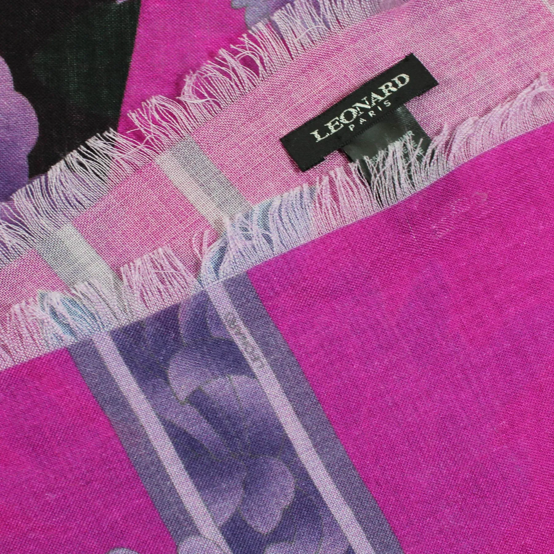 Leonard Paris Scarf Magenta Floral - Cashmere Silk Shawl SALE