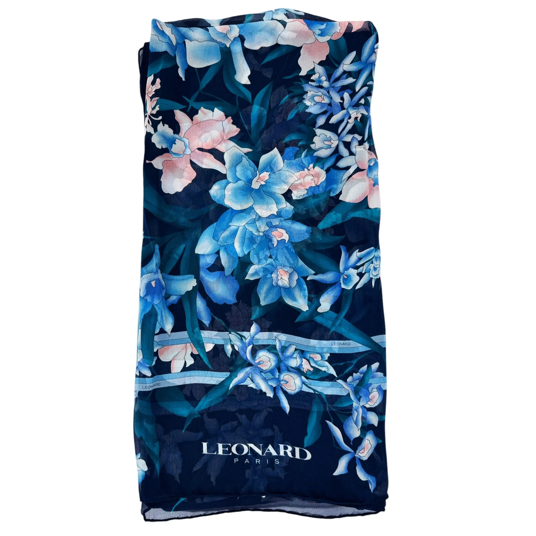 Leonard Paris Scarf Midnight Blue Floral - Chiffon Silk Women Shawl