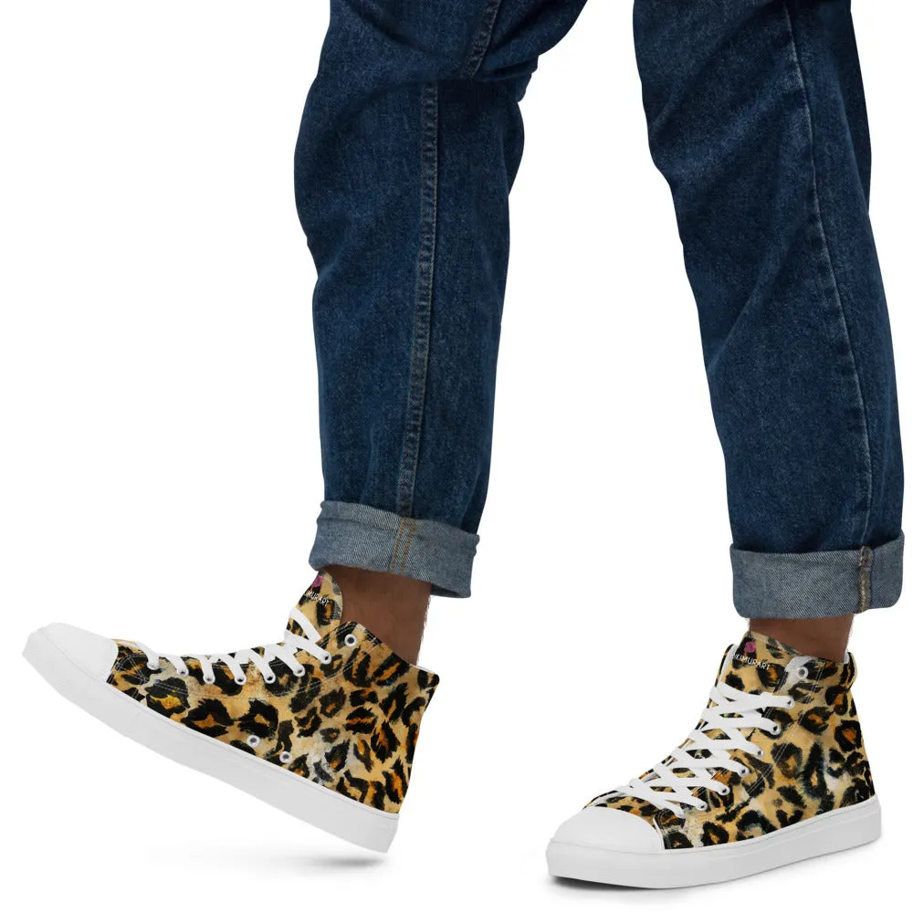 Leopard Animal Print Men's Sneakers, Brown Leopard Print Premium High Top Tennis Shoes For Men