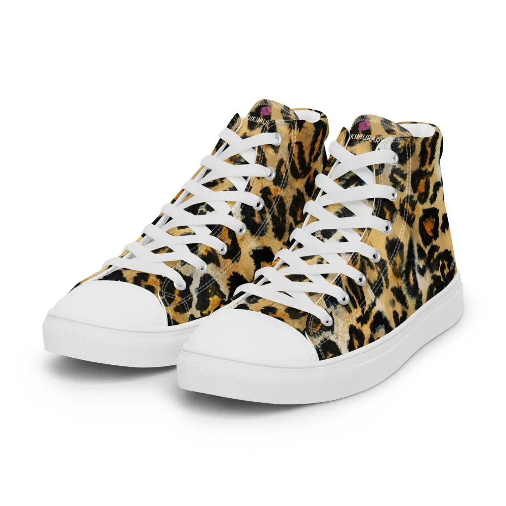 Leopard Animal Print Men's Sneakers, Brown Leopard Print Premium High Top Tennis Shoes For Men