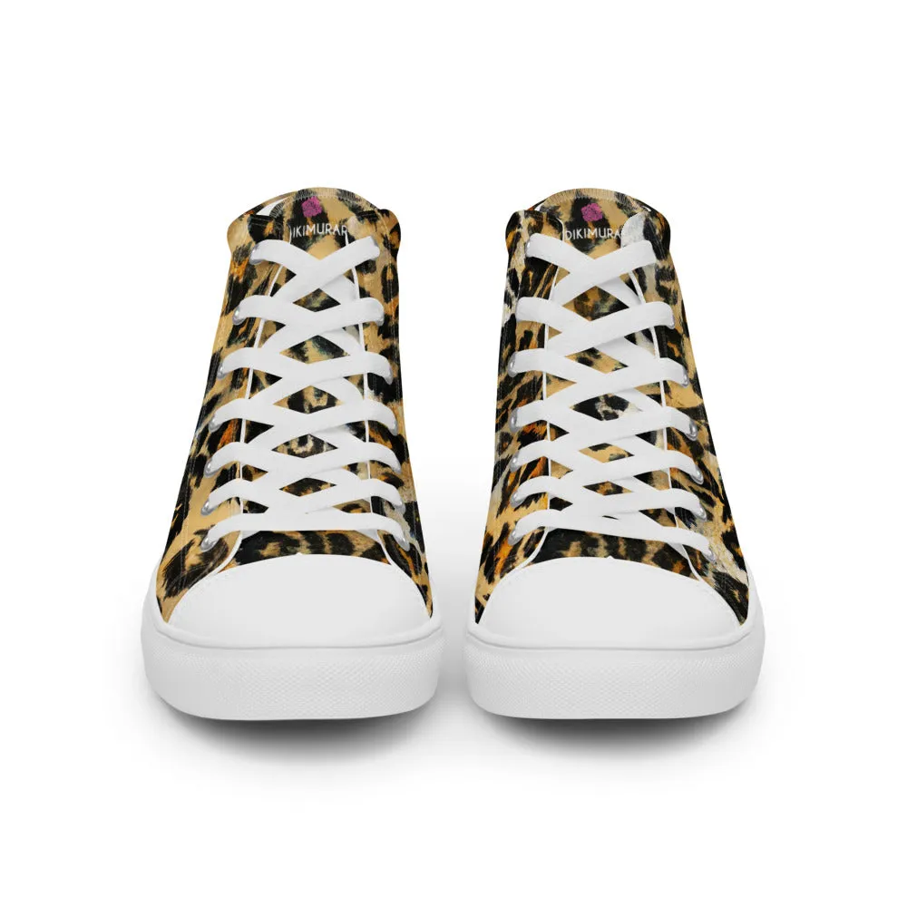 Leopard Animal Print Men's Sneakers, Brown Leopard Print Premium High Top Tennis Shoes For Men