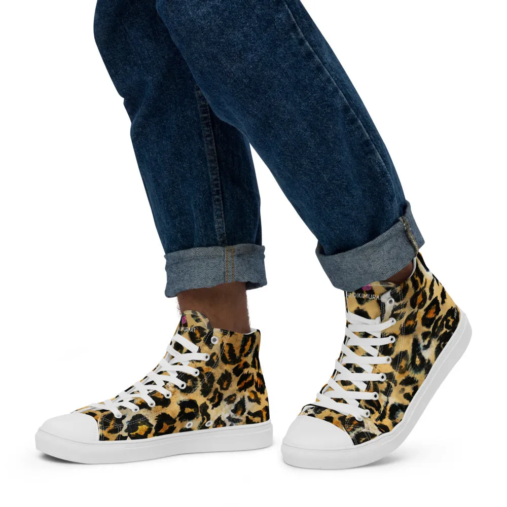 Leopard Animal Print Men's Sneakers, Brown Leopard Print Premium High Top Tennis Shoes For Men