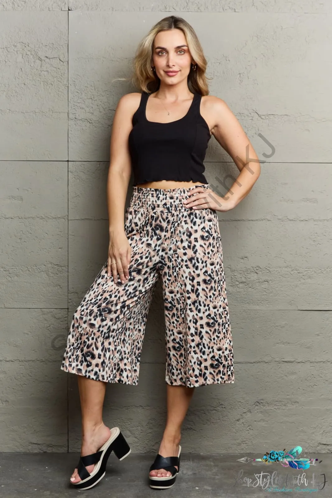 Leopard High Waist Flowy Wide Leg Pants with Pockets