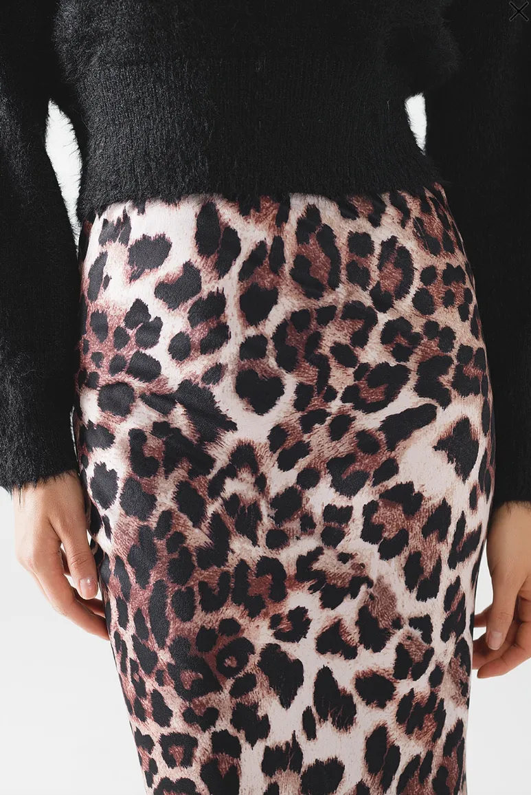 Leopard Mid Rise Flared Midi Skirt