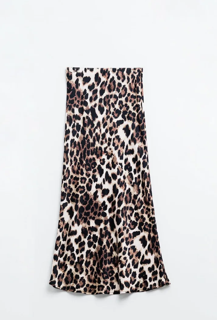 Leopard Mid Rise Flared Midi Skirt