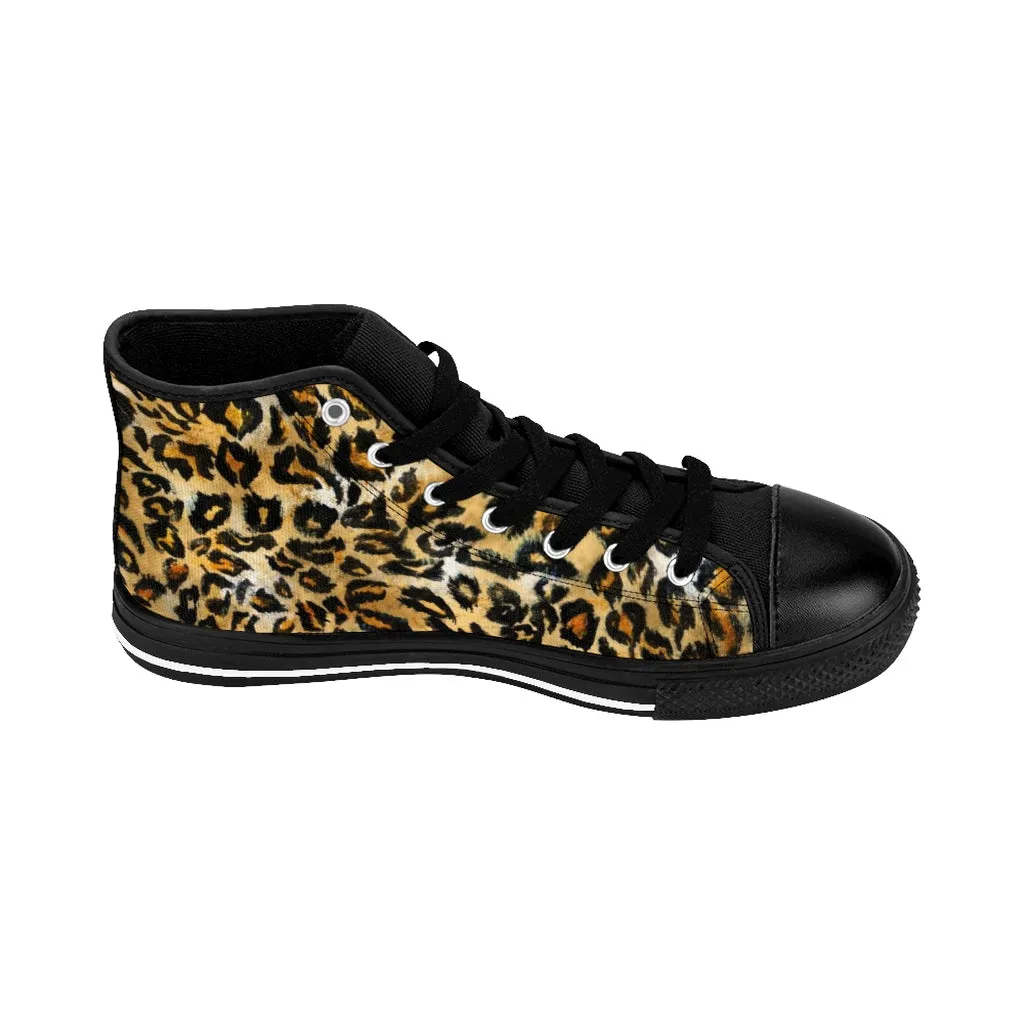 Leopard Print Men's High-top Sneakers, Animal Print Men's Designer Tennis Running Shoes