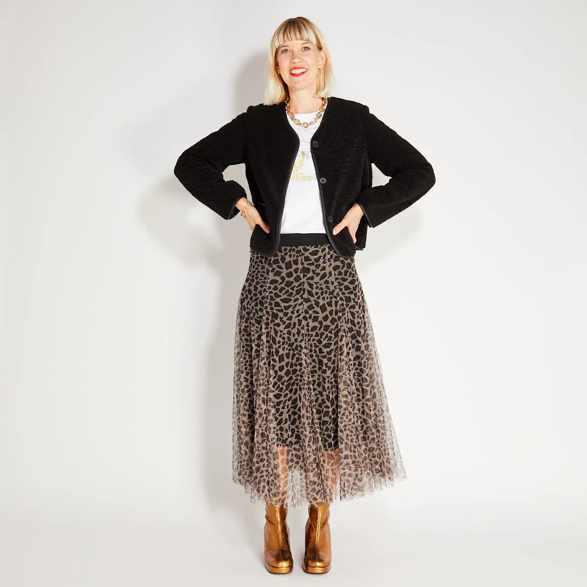 Leopard Print Tulle Skirt Brown