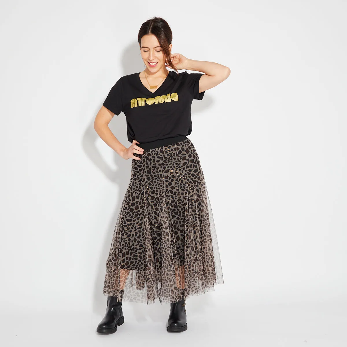 Leopard Print Tulle Skirt Brown