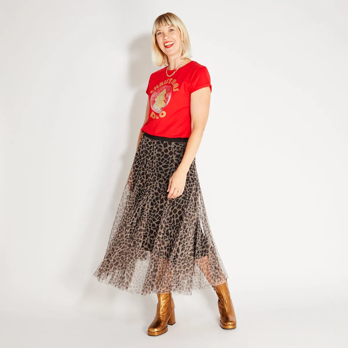 Leopard Print Tulle Skirt Brown