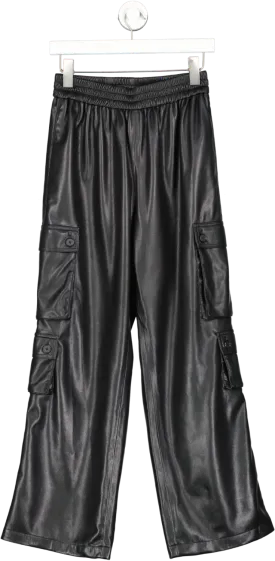 Les Reveries Black Super Cargo Leather Track Pants UK S