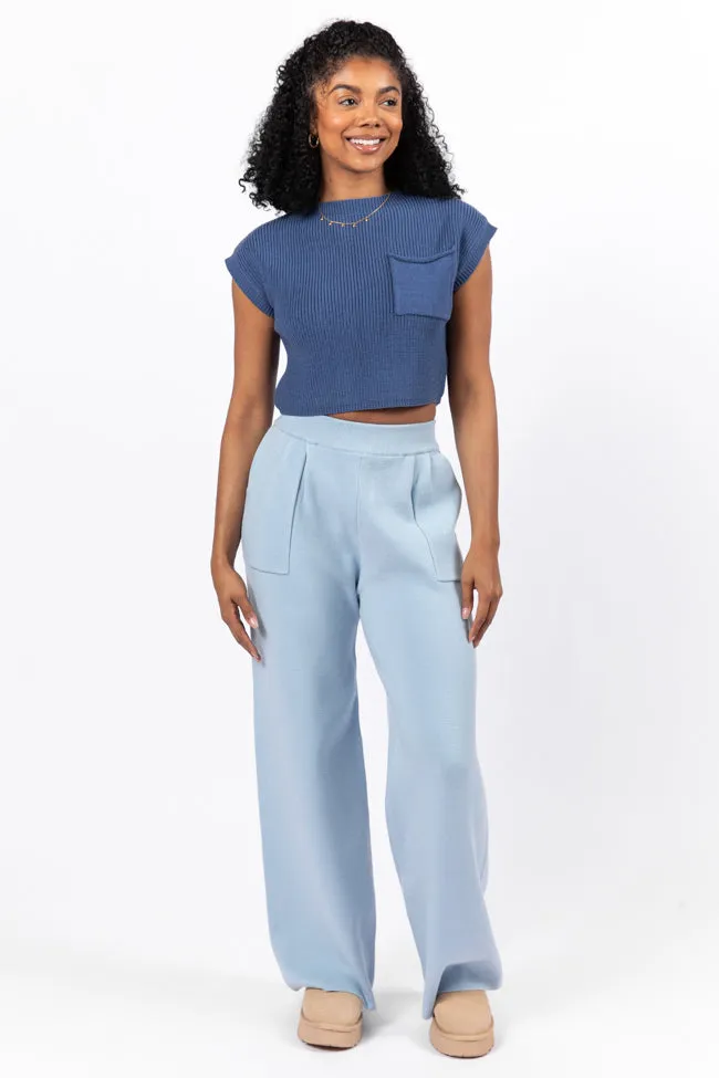 Let's Debrief Light Blue Wide Leg Sweater Pants