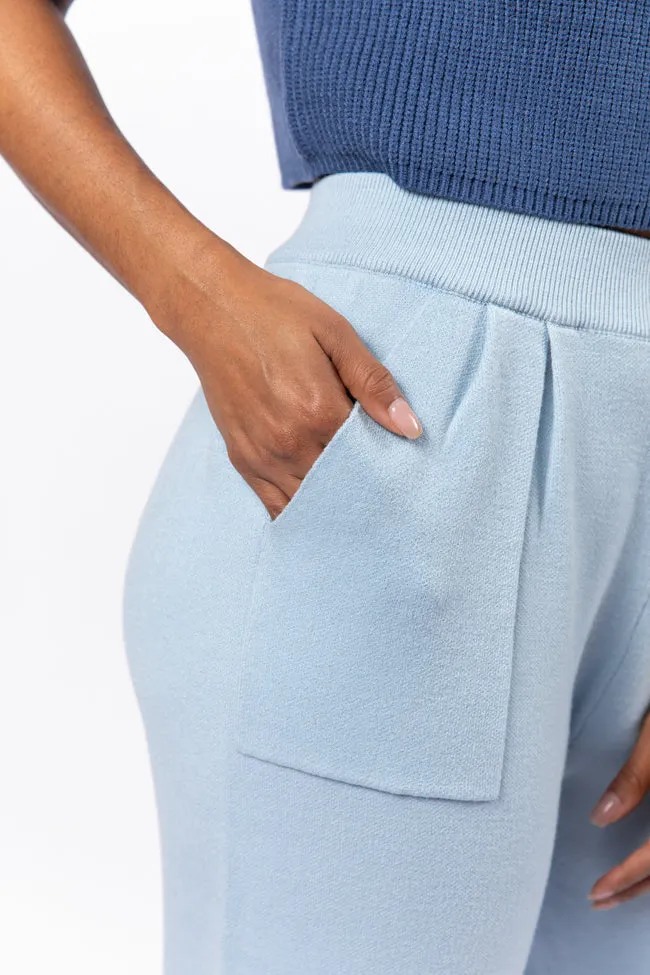 Let's Debrief Light Blue Wide Leg Sweater Pants