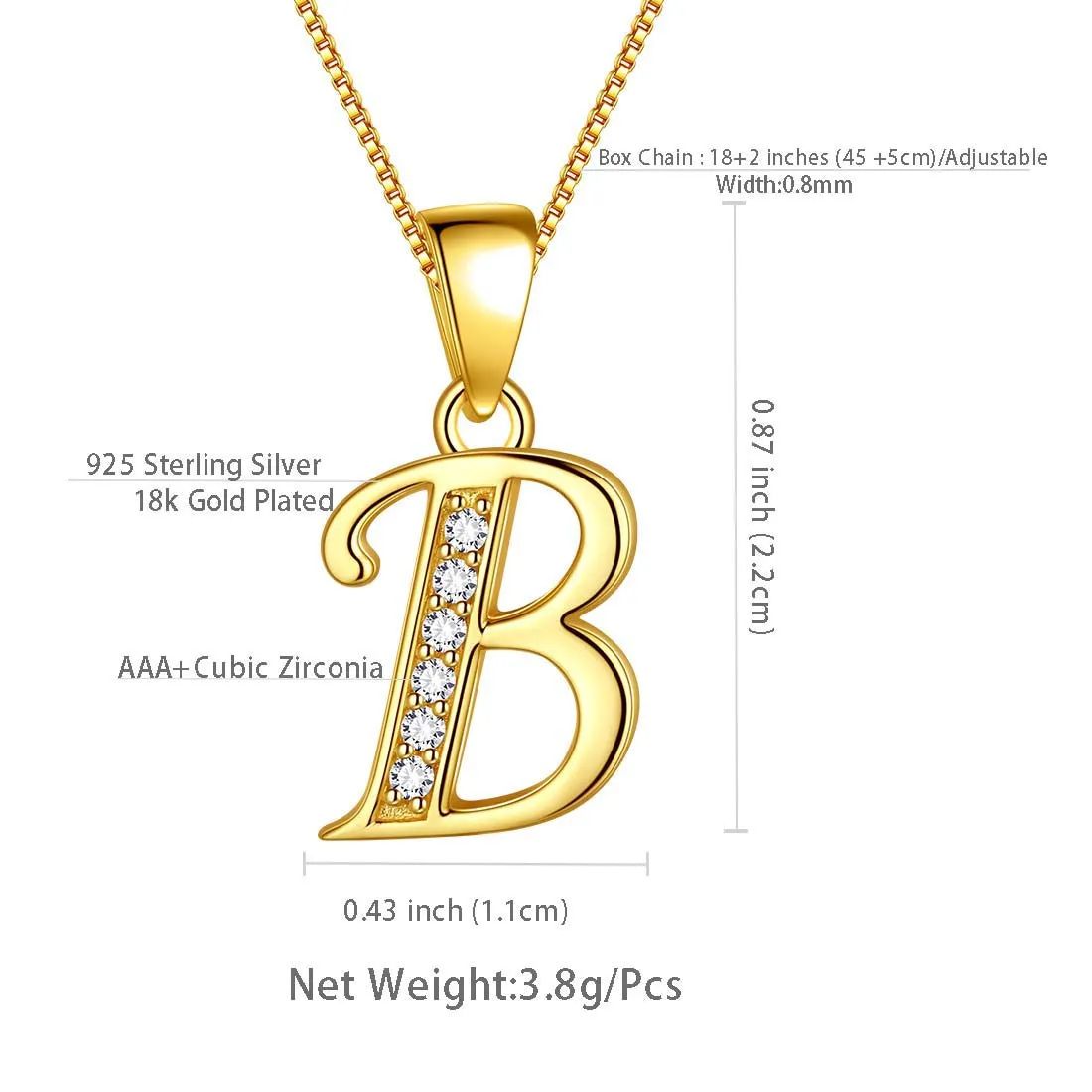 Letter B Initial Necklaces Pendant Women Men Name Jewelry Gift 925 Silver