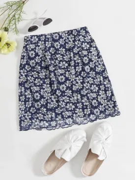 Lettuce Trim Daisy Floral Mesh Skirt