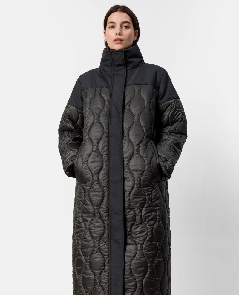 Levete Room Holly Long Black Olive Quilted Jacket