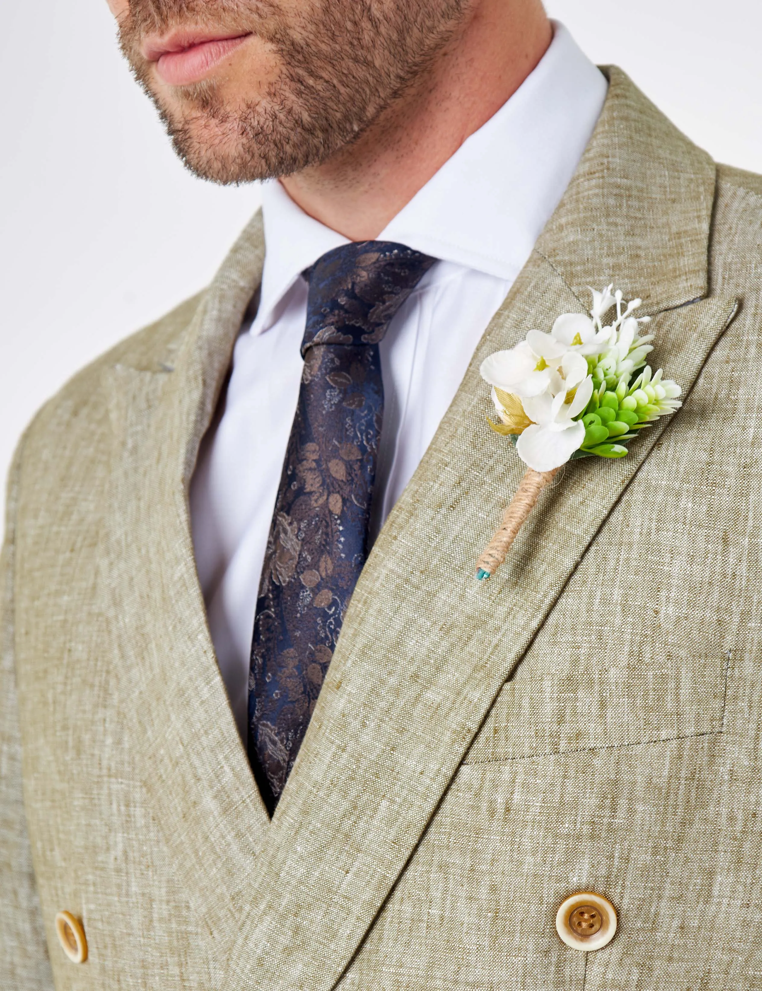 LEWIS - Tailored Fit Sage Green Linen Double Breasted Jacket