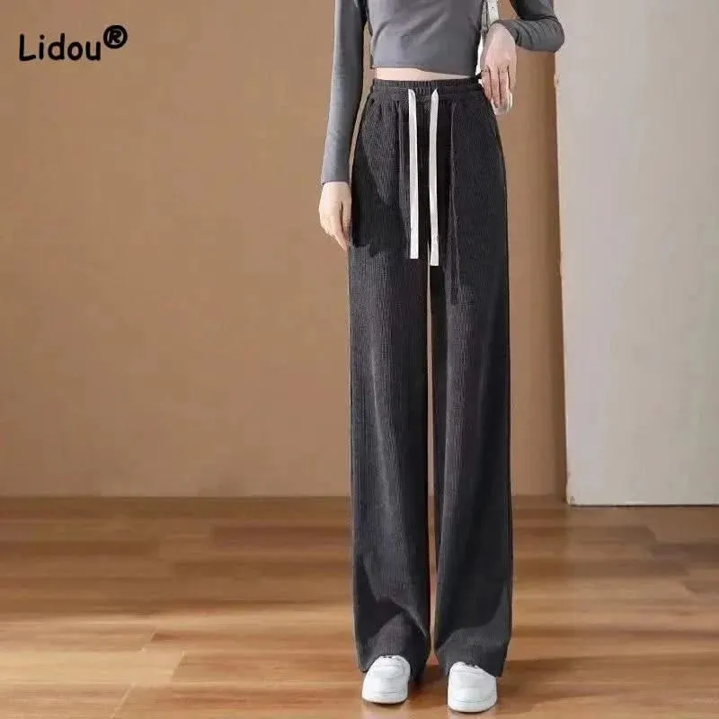 LIDOU Spring Autumn Drawstring High Waist Loose Trousers