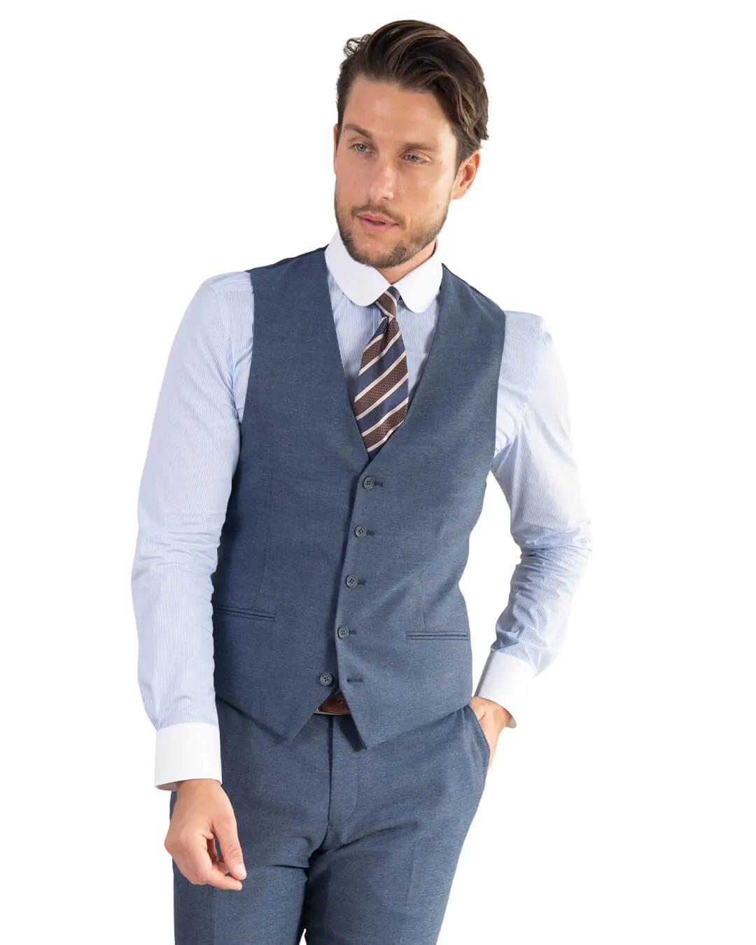 Light Blue Glen Check Waistcoat