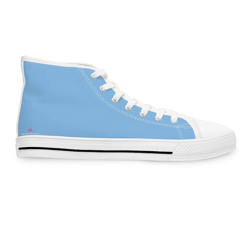 Light Blue Ladies' High Tops, Solid Color Best Women's High Top Sneakers Canvas Tennis Shoes