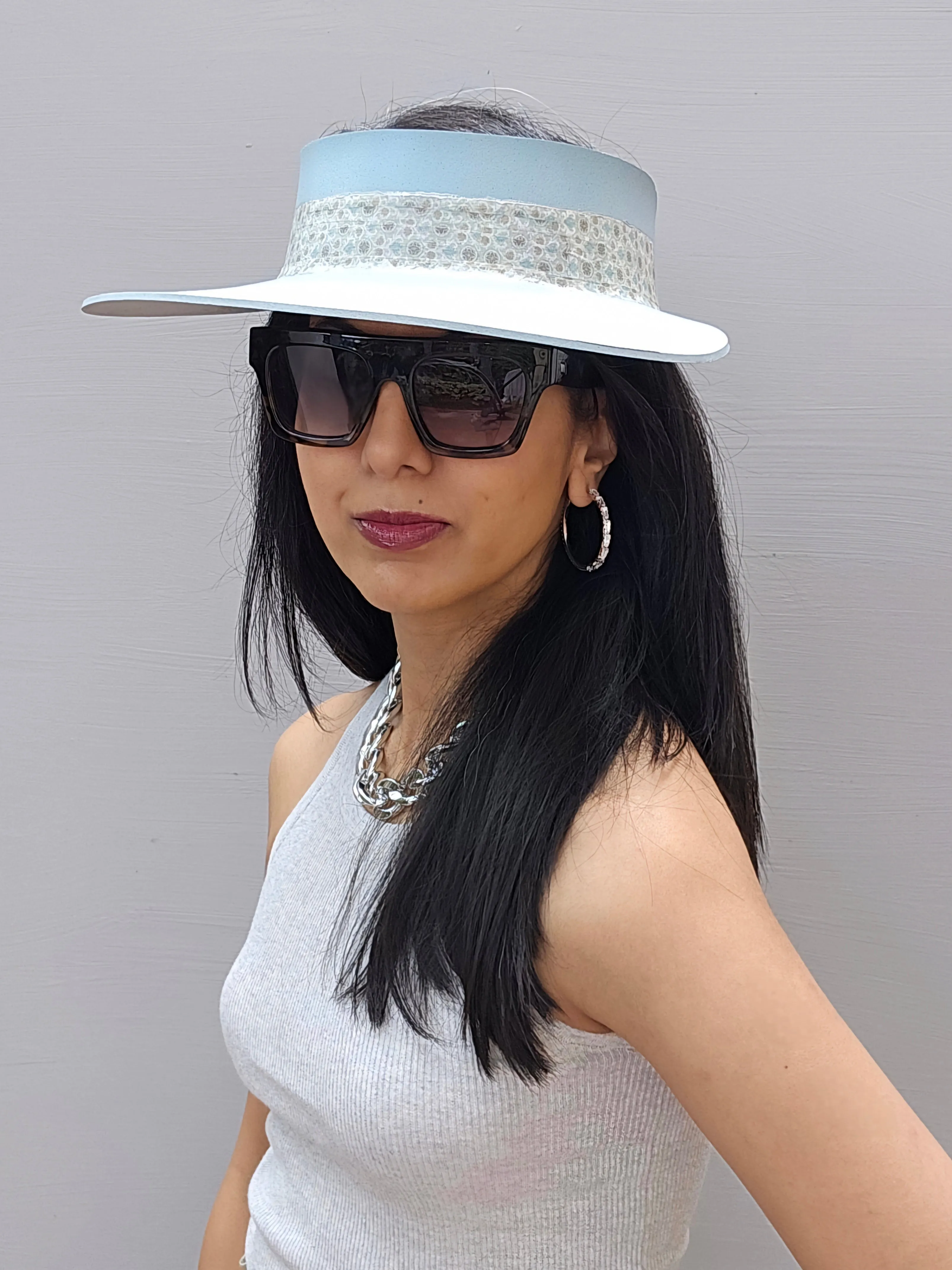 Light Blue "LadyEVA" Visor Hat with Delicate Printed Band