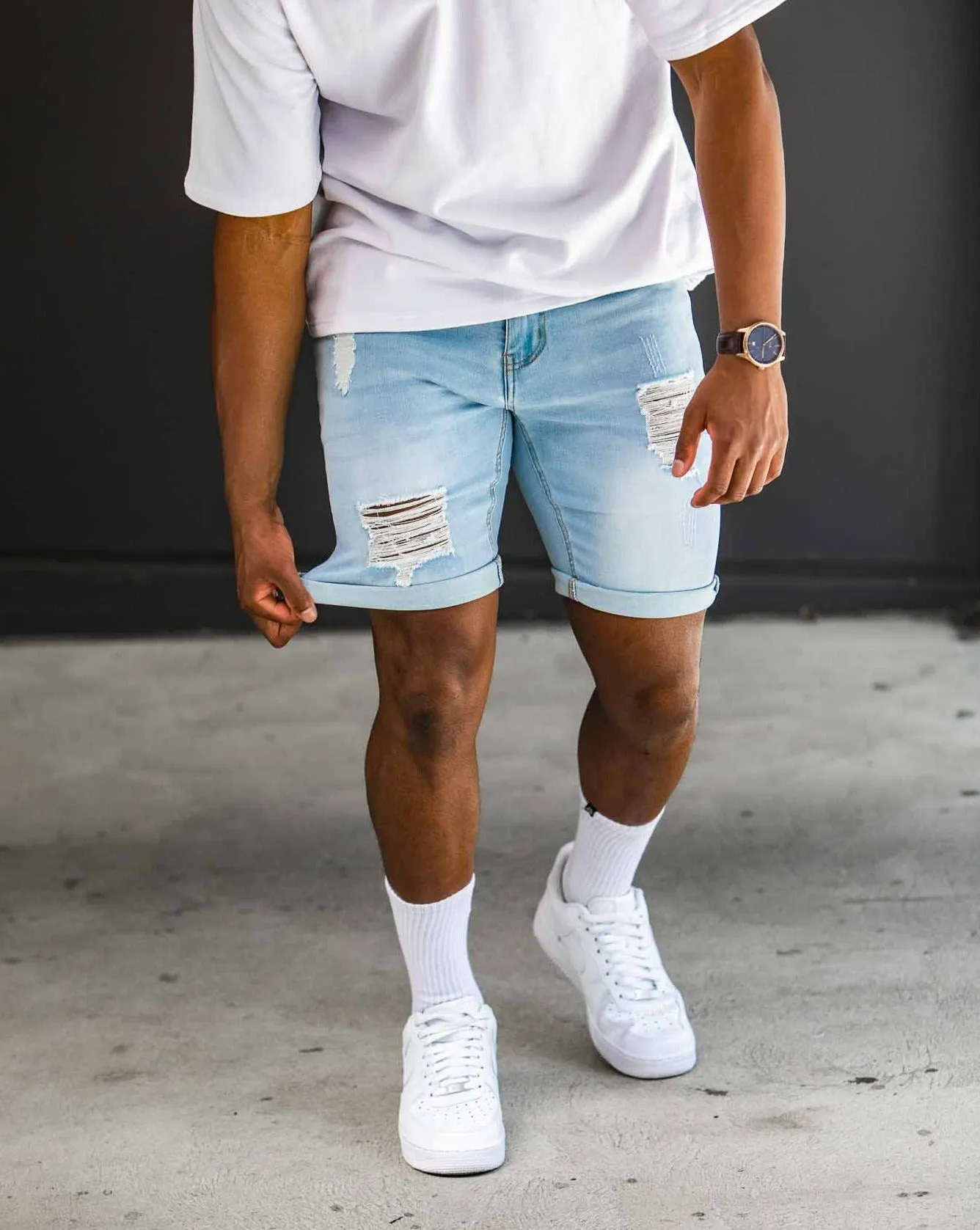 Light Blue Ripped Denim Shorts