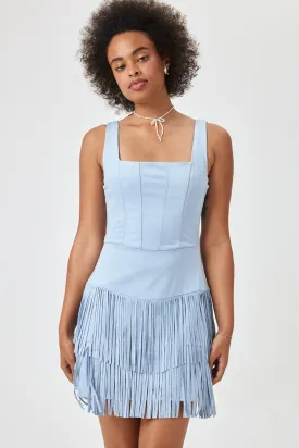 Light Blue Suede Corset Tassel Dress