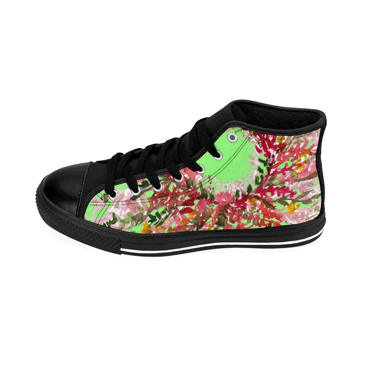 Light Green Floral Men's High Tops, Red Fall Floral Print High-top Sneakers Tennis Shoes