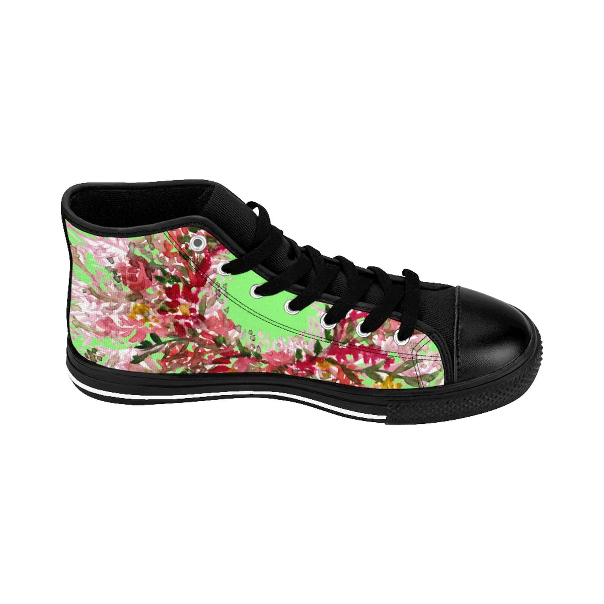 Light Green Floral Men's High Tops, Red Fall Floral Print High-top Sneakers Tennis Shoes