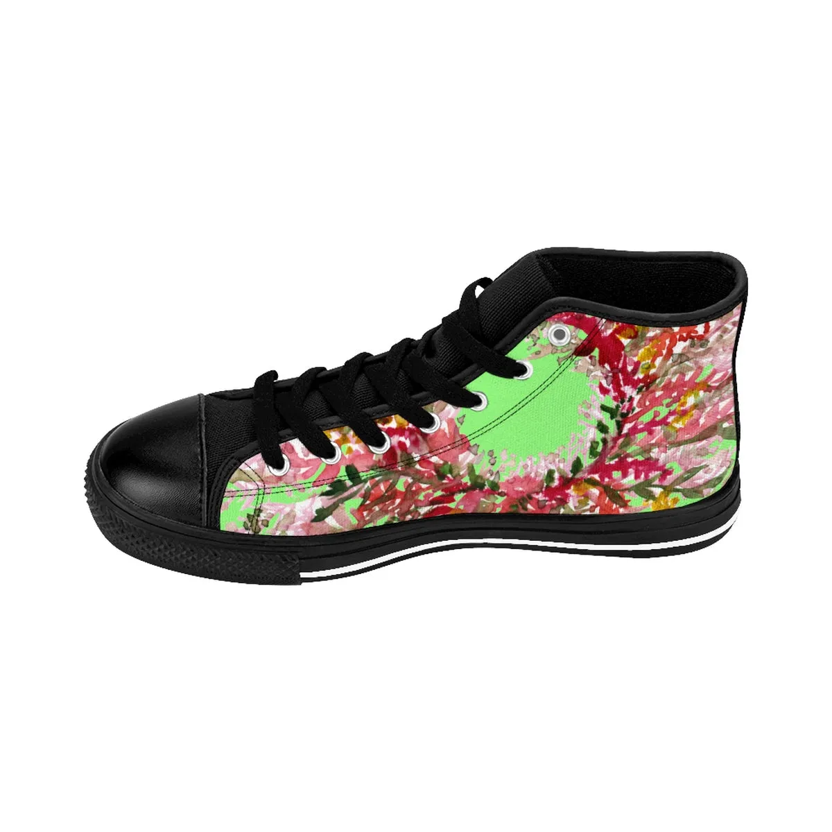 Light Green Floral Men's High Tops, Red Fall Floral Print High-top Sneakers Tennis Shoes