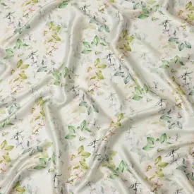 Light Green Floral Pure Silk Satin Fabric - 140 cm Width, Made in Italy-D20727