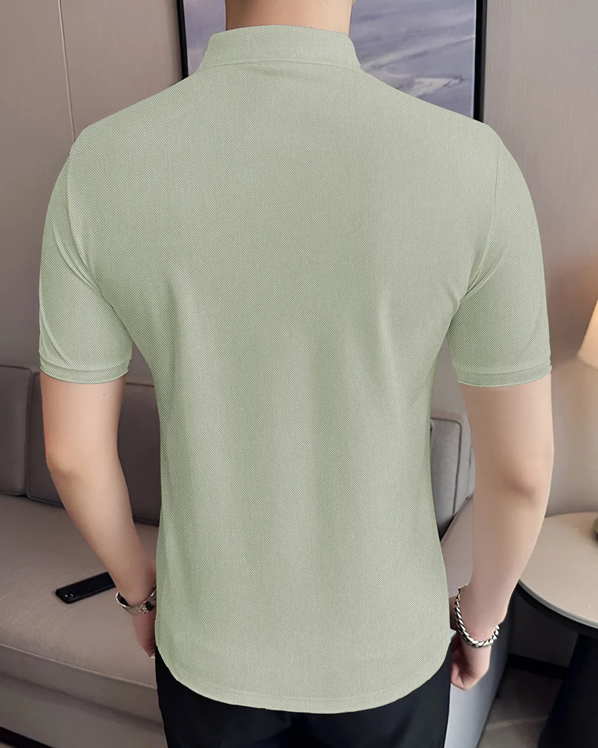 Light Green Polo Button Collar T-Shirt