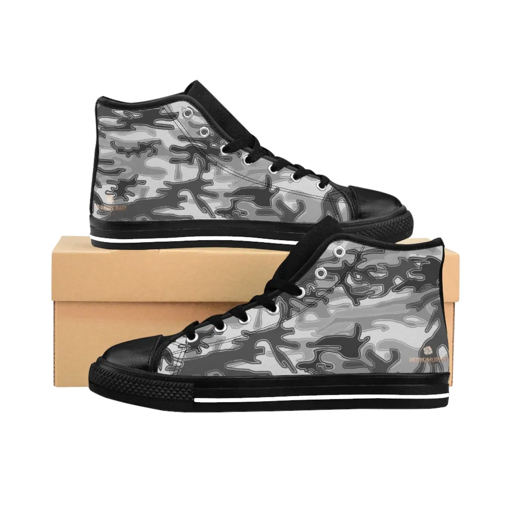 Light Grey Camo High-top Sneakers, Camouflage Military Men's Designer Tennis Running Shoes