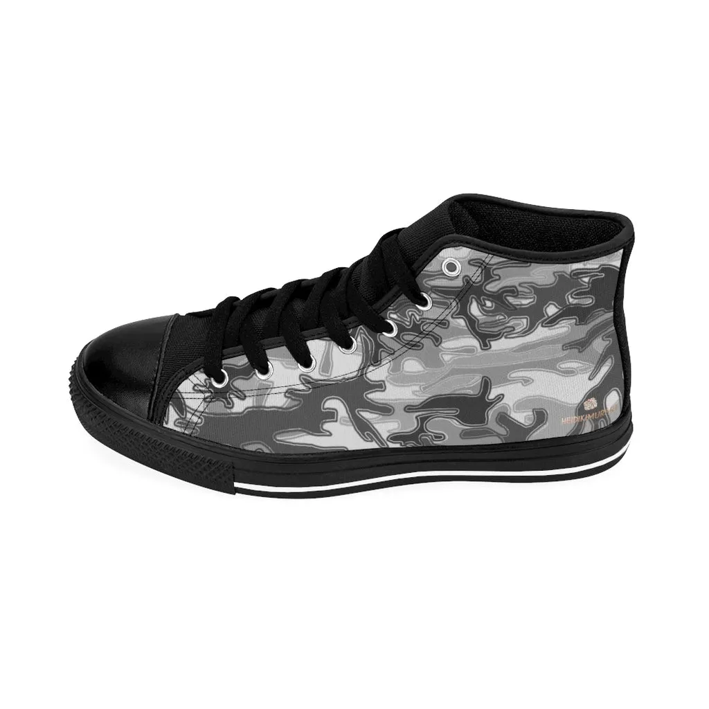 Light Grey Camo High-top Sneakers, Camouflage Military Men's Designer Tennis Running Shoes