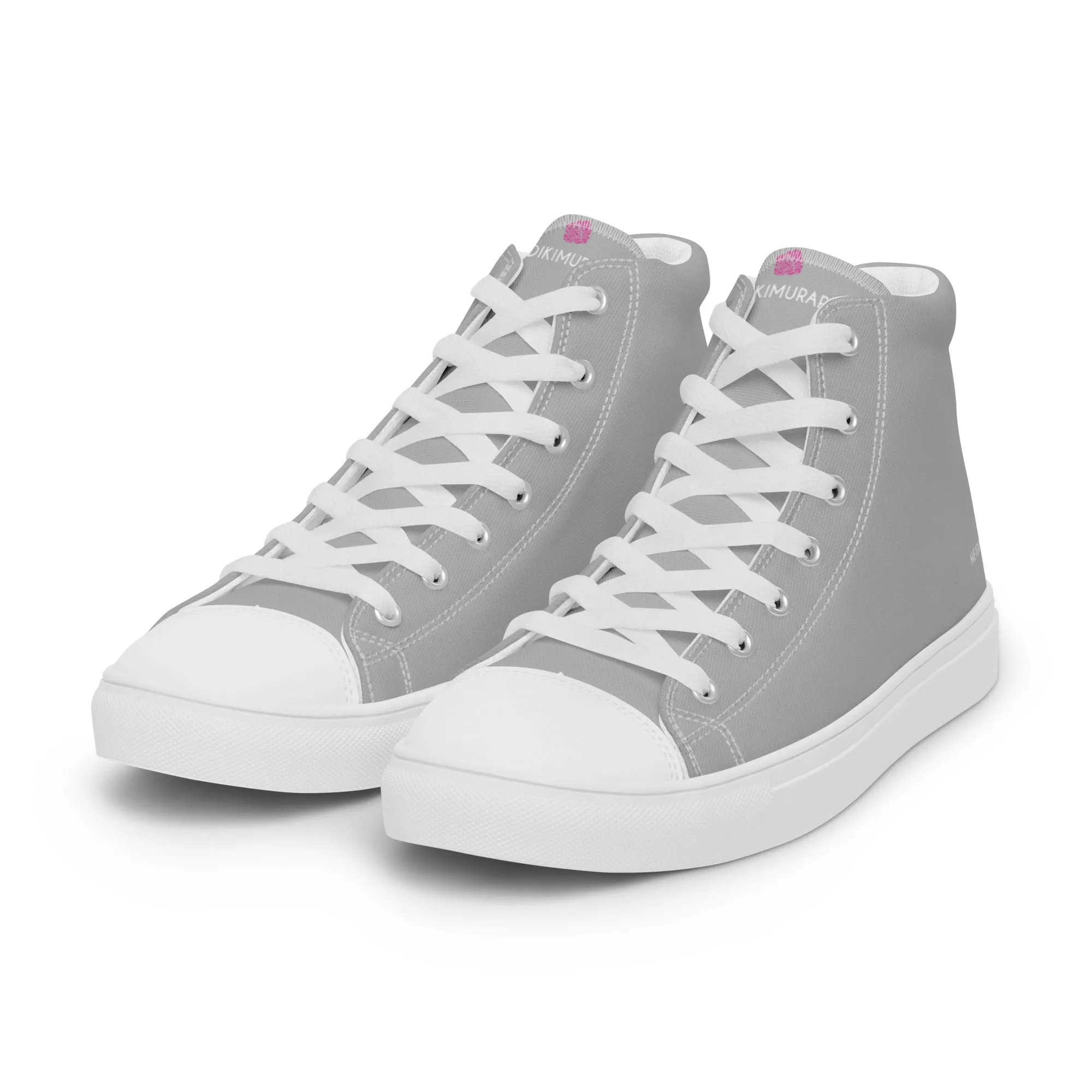 Light Grey Color Men's High Tops, Solid Light Grey Color Men’s High Top Canvas Sneaker Shoes (US Size: 5-13)