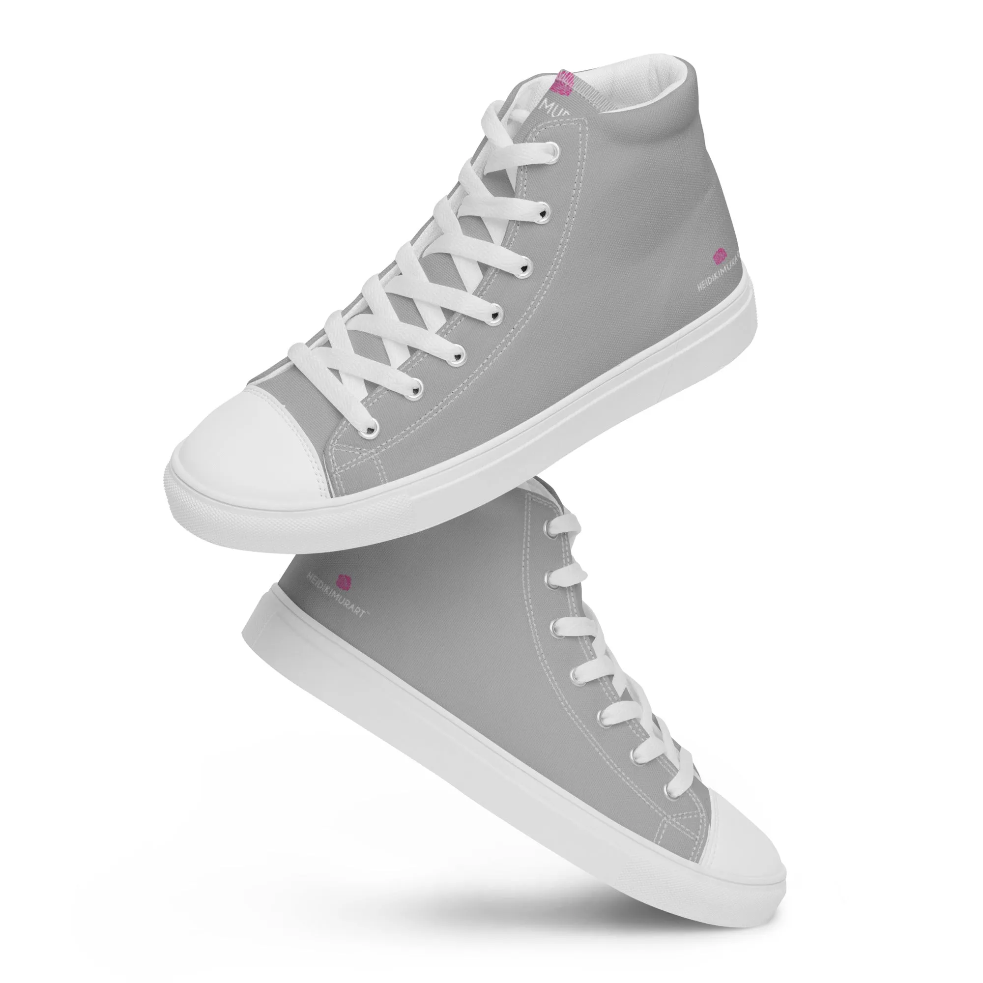 Light Grey Color Men's High Tops, Solid Light Grey Color Men’s High Top Canvas Sneaker Shoes (US Size: 5-13)