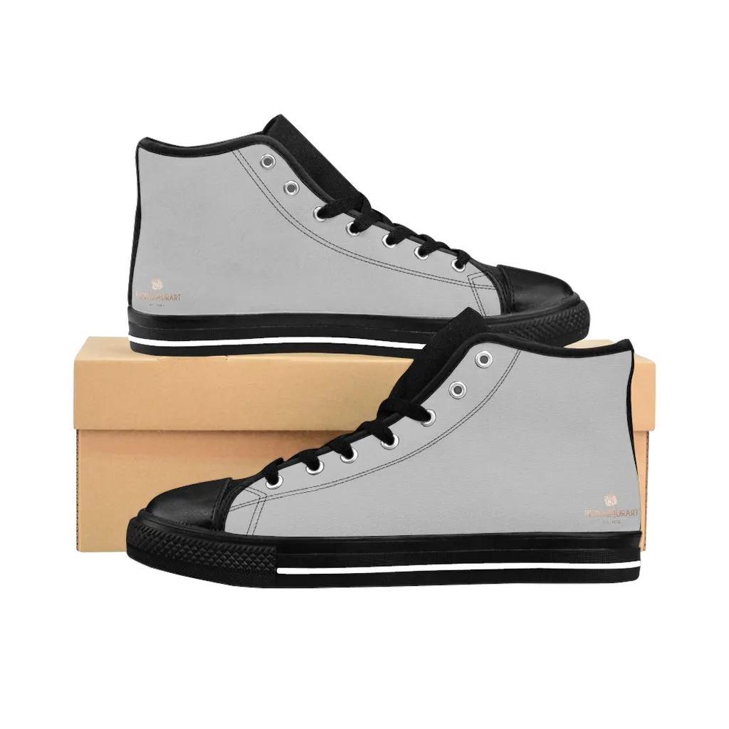 Light Grey Men's High-top Sneakers, Solid Color Minimalist Designer Tennis Running Shoes