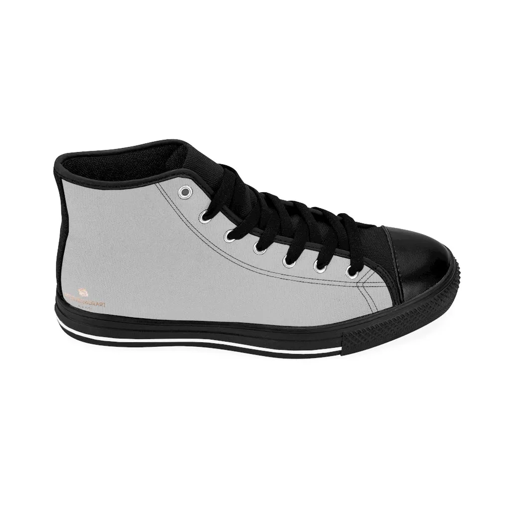 Light Grey Men's High-top Sneakers, Solid Color Minimalist Designer Tennis Running Shoes