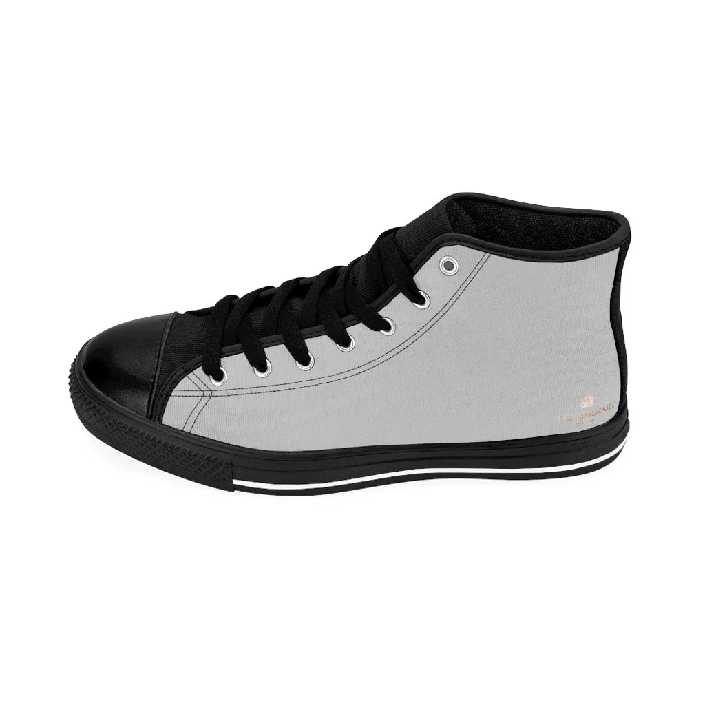 Light Grey Men's High-top Sneakers, Solid Color Minimalist Designer Tennis Running Shoes