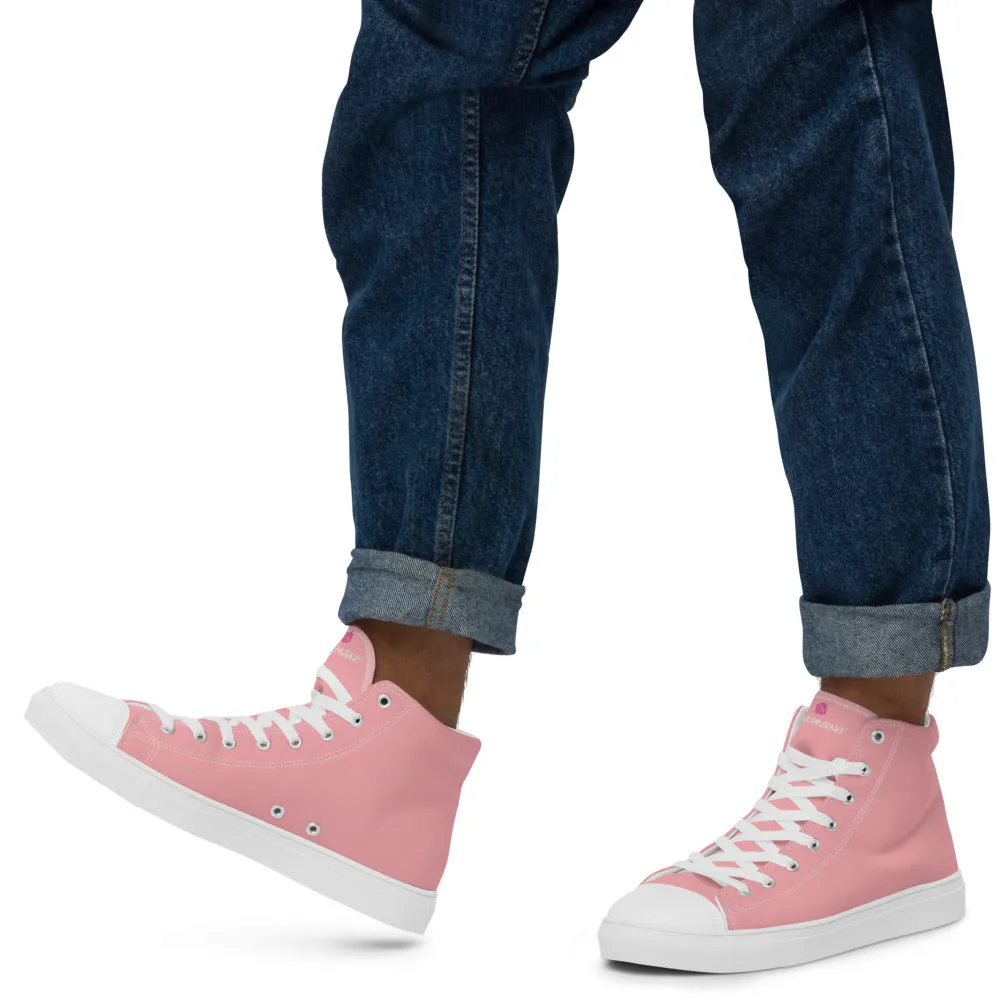 Light Pink Men's Sneakers, Modern Minimalist Best Solid Color Canvas High Top Shoes For Men