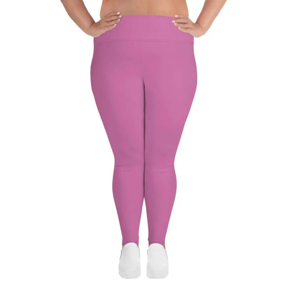 Light Pink Women's Plus Size Tights, Solid Color Elastic Comfy Plus Size Leggings Yoga Pants - Made in USA