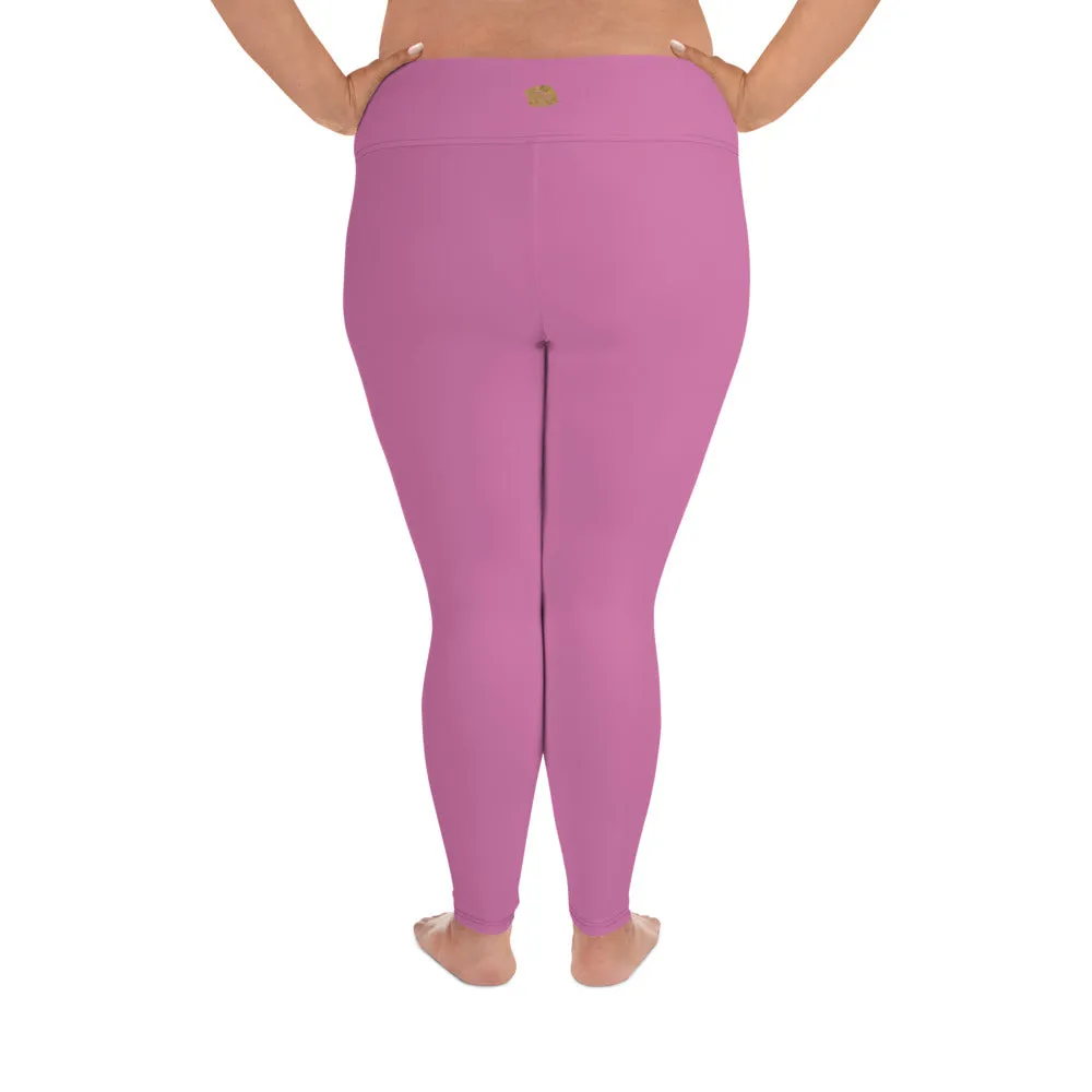 Light Pink Women's Plus Size Tights, Solid Color Elastic Comfy Plus Size Leggings Yoga Pants - Made in USA