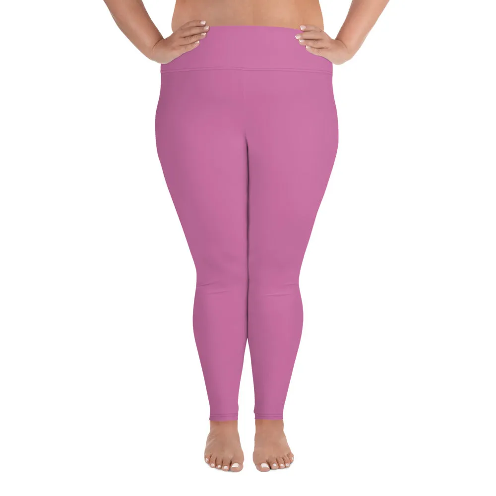 Light Pink Women's Plus Size Tights, Solid Color Elastic Comfy Plus Size Leggings Yoga Pants - Made in USA