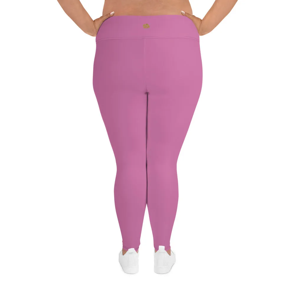 Light Pink Women's Plus Size Tights, Solid Color Elastic Comfy Plus Size Leggings Yoga Pants - Made in USA