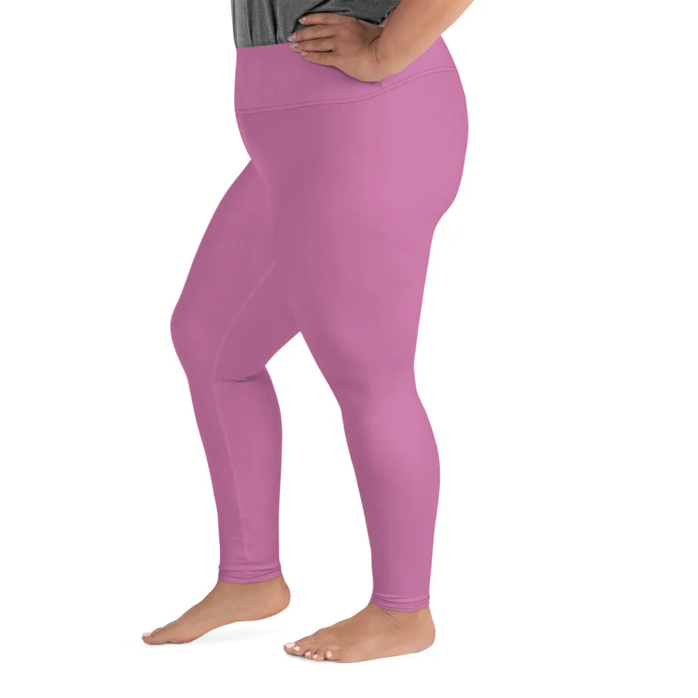 Light Pink Women's Plus Size Tights, Solid Color Elastic Comfy Plus Size Leggings Yoga Pants - Made in USA