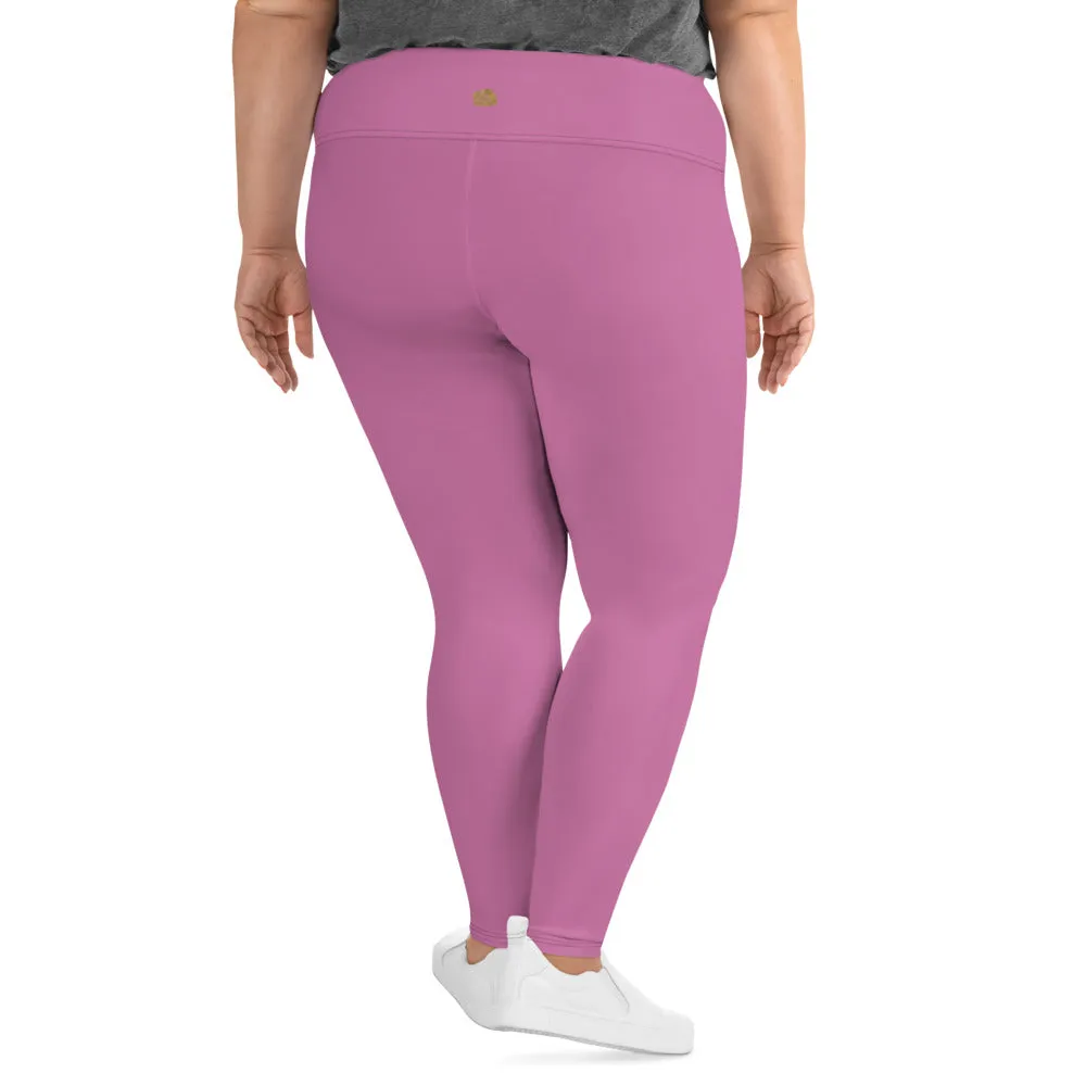 Light Pink Women's Plus Size Tights, Solid Color Elastic Comfy Plus Size Leggings Yoga Pants - Made in USA