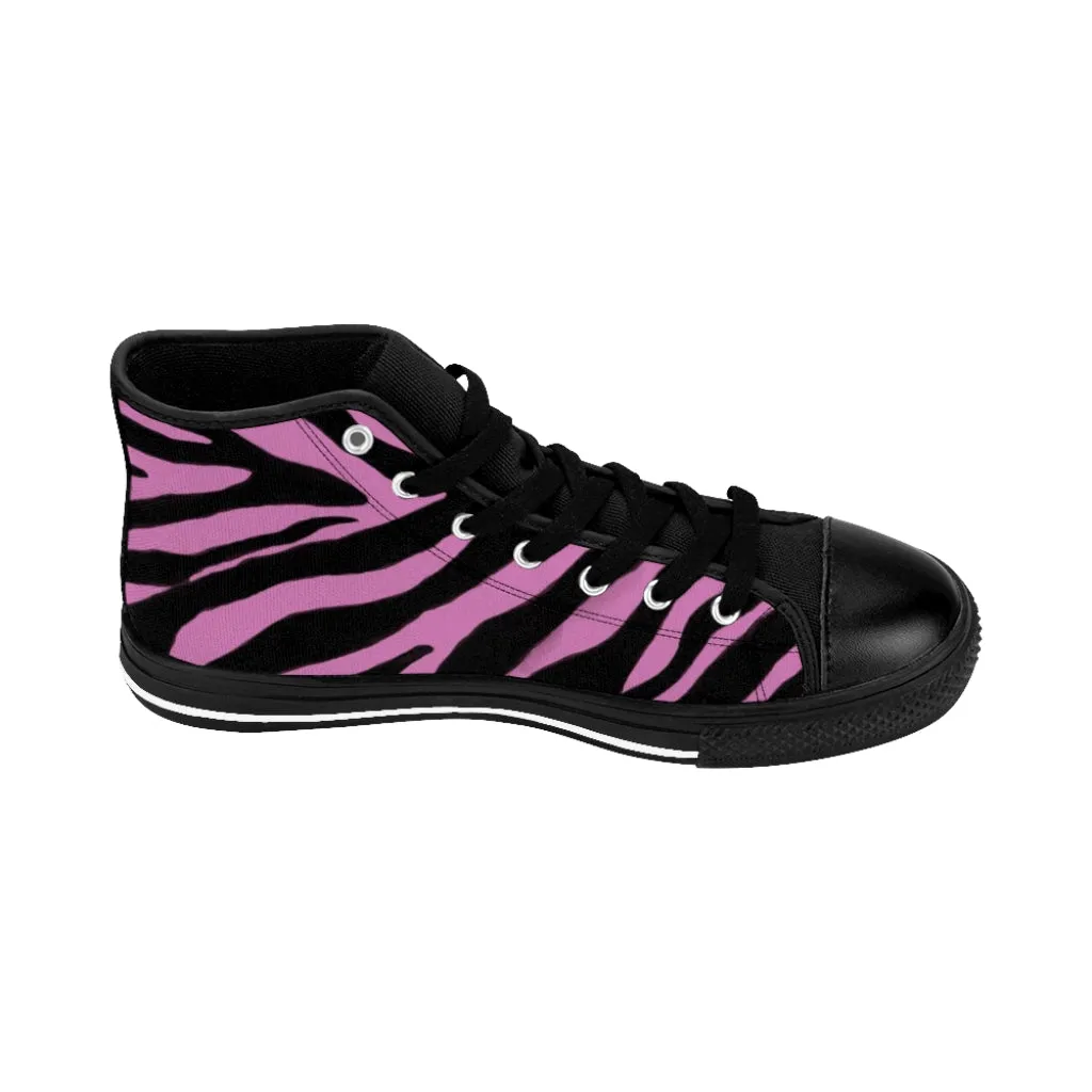 Light Pink Zebra Mens Sneakers, Zebra Striped Animal Print Men's Classic Sneakers Running Fashion Canvas High Top Shoes