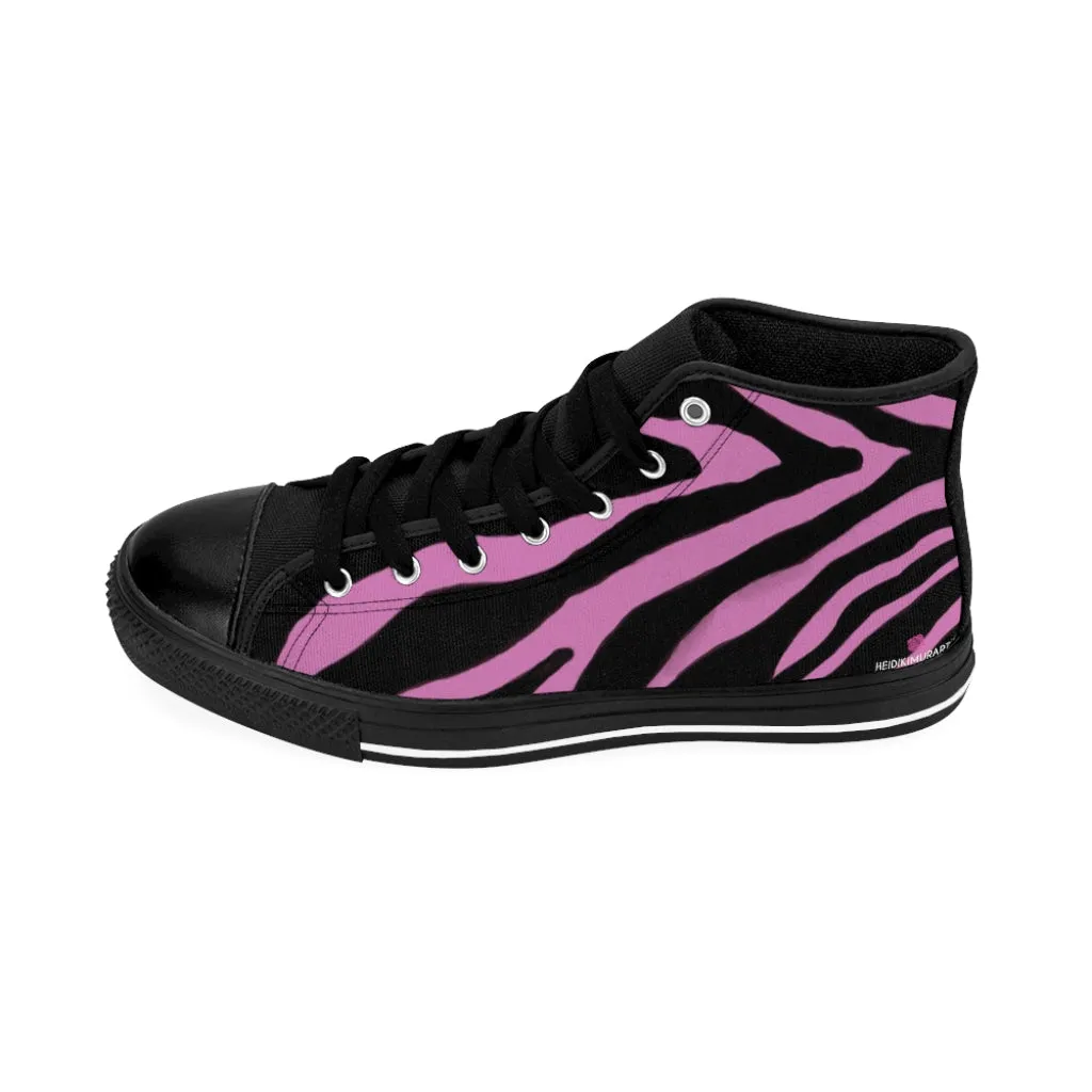 Light Pink Zebra Mens Sneakers, Zebra Striped Animal Print Men's Classic Sneakers Running Fashion Canvas High Top Shoes