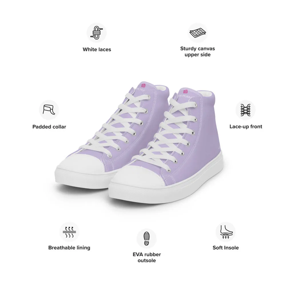 Light Purple Men's High Tops, Solid Pale Purple Color Men’s High Top Canvas Sneaker Shoes (US Size: 5-13)